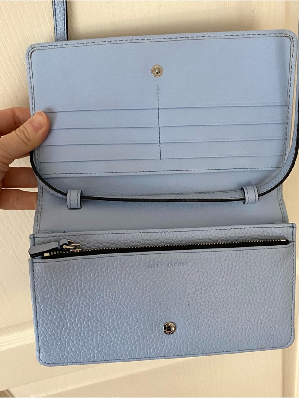 $295 Marc Jacobs Gotham Blue Pebble Leather Adjustable Crossbody Bag Clutch - Picture 12 of 14